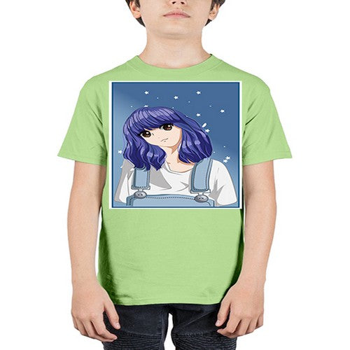 Cute and beautiful girl short purple hair 144# - anime - Youth Tee Unisex