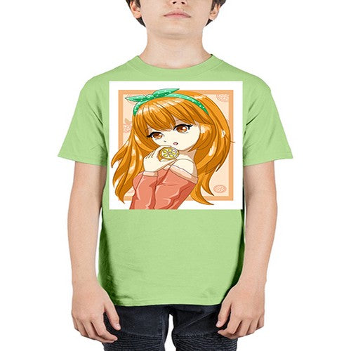 Cute and beautiful girl with orange in the summer 174# - anime - Youth Tee Unisex