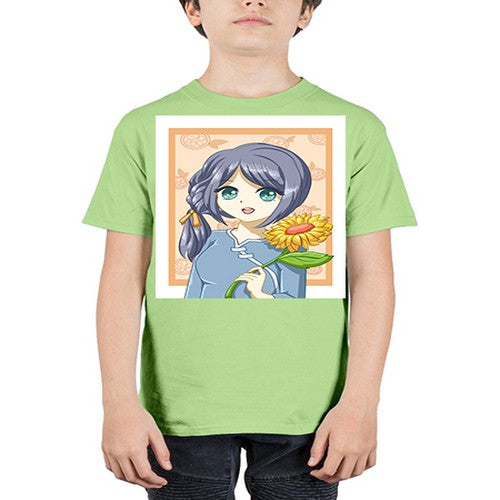 Cute and beautiful girl with sunflower in the summer 165# - anime - Youth Tee Unisex