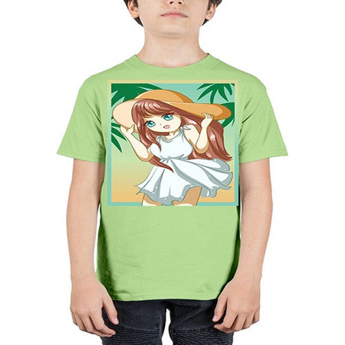 Cute and beautiful girl with white dress in beach at summer 162# - anime - Youth Tee Unisex