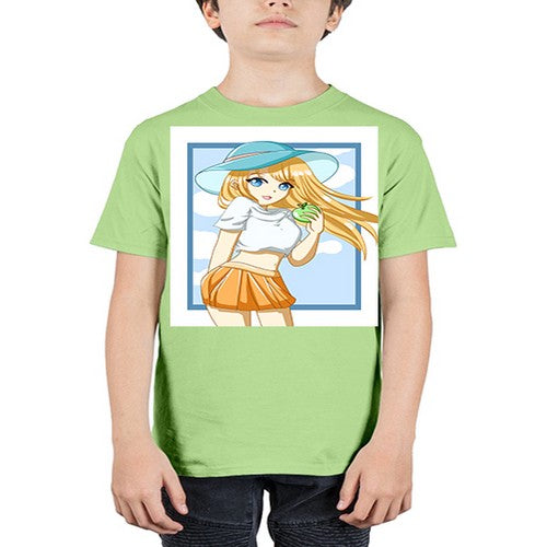 Cute and beautiful girl yellow hair with apple in the summer 158# - anime - Youth Tee Unisex