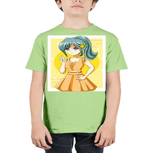 Cute and beautiful orange theme girl in summer 45# - anime - Youth Tee Unisex