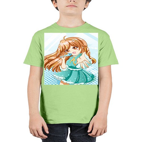 Cute and beautiful singer girl with green dress 163# - anime - Youth Tee Unisex