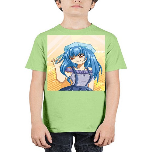 Cute and funny girl with blue hair in purple dress 83# - anime - Youth Tee Unisex