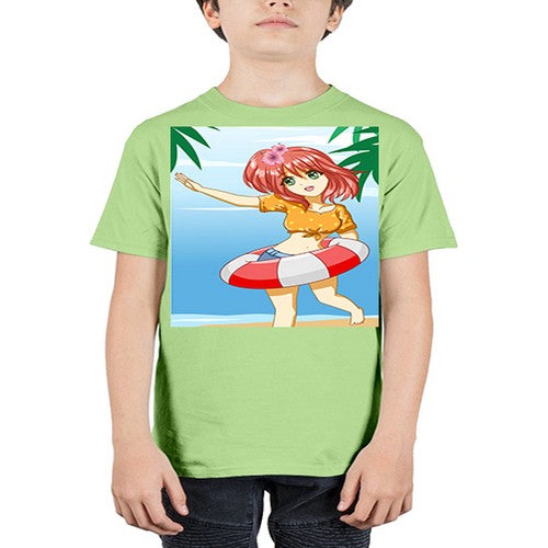 Cute and happy girl in beach with buoy in the summer 184# - anime - Youth Tee Unisex