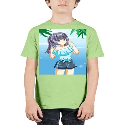 Cute and happy girl with blue shirt in summer 125# - anime - Youth Tee Unisex