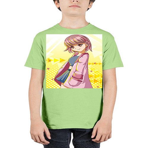 Cute and happy girl with pink coat 111# - anime - Youth Tee Unisex