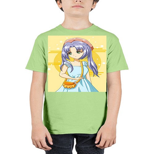 Cute and soft girl blue hair with blue dress in summer holiday 60# - anime - Youth Tee Unisex