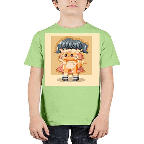 Cute girl with cat animal day 135# - anime - Youth Tee Unisex