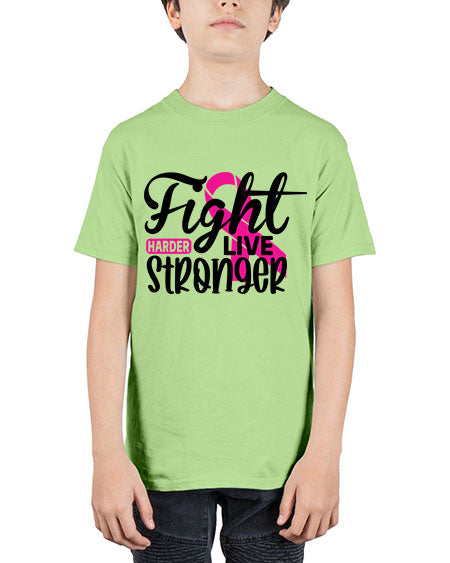 Fight Harder Live Stronger 27# - breast cancer - Youth Tee Unisex