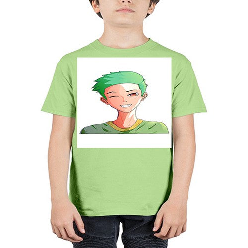 Handsome boy green hair wearing green shirt 35# - anime - Youth Tee Unisex