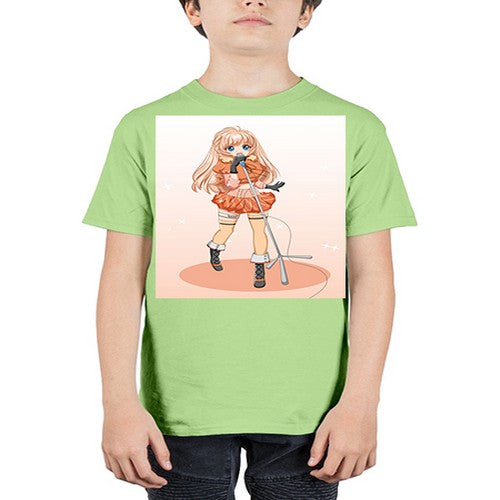 Happy and beautiful singer woman with microphone 160# - anime - Youth Tee Unisex