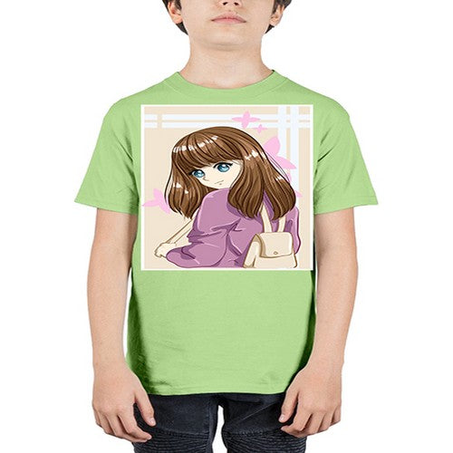 Happy and pretty college student carrying a bag 102# - anime - Youth Tee Unisex