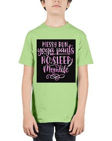 Messy bun yoga pants no sleep momlife  424# - yoga - Youth Tee Unisex