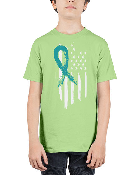 PTSD Teal Ribbon Distressed US 7# - PTSD - Youth Tee Unisex