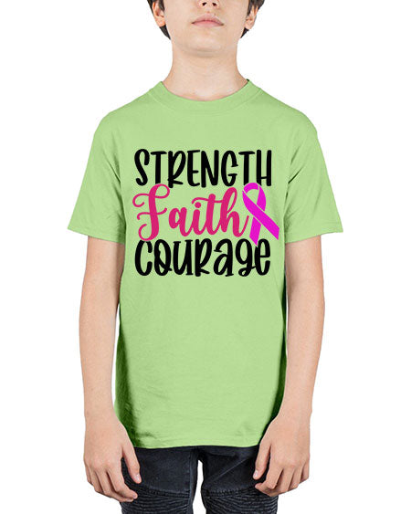Strength Faith Courage 7# - breast cancer - Youth Tee Unisex