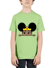 afro puff wonder woman girl peekaboo 84# - black girls or women - Youth Tee Unisex