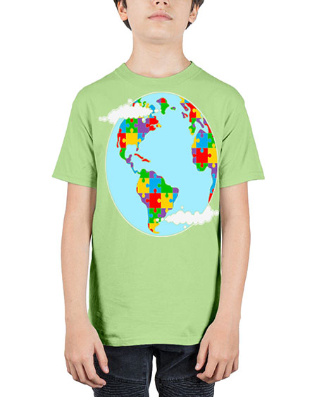 earth autism awareness heart puzzle 83# - autism - Youth Tee Unisex