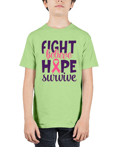 fight believe hope survive Style 13# - breast cancer - Youth Tee Unisex