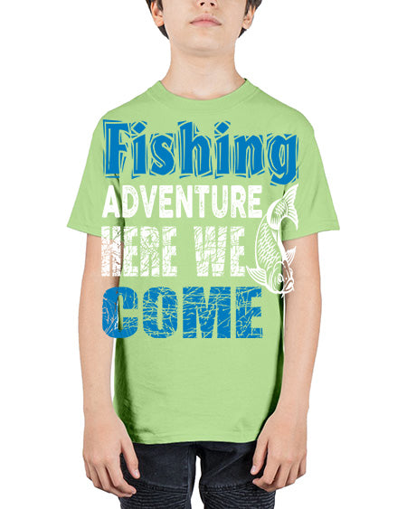 fishing adventure here we come png 79# - shark-fish - Youth Tee Unisex