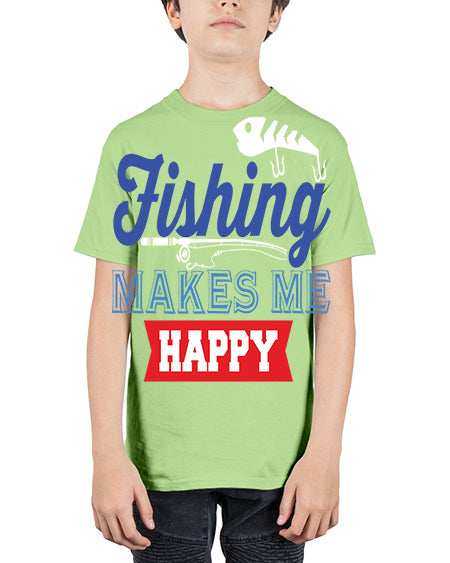 fishing makes me happy png 78# - shark-fish - Youth Tee Unisex