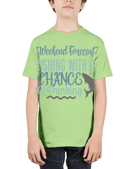 weekend forecast fishing with a chance of drinking 91# - shark-fish - Youth Tee Unisex