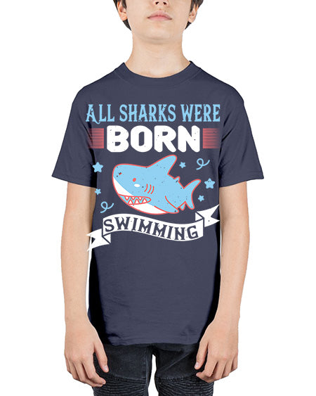 All sharks were born swimming Style 98# - shark-fish - Youth Tee Unisex