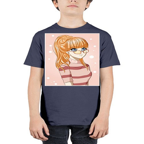 Beautiful and cool girl orange hair with glasses 105# - anime - Youth Tee Unisex