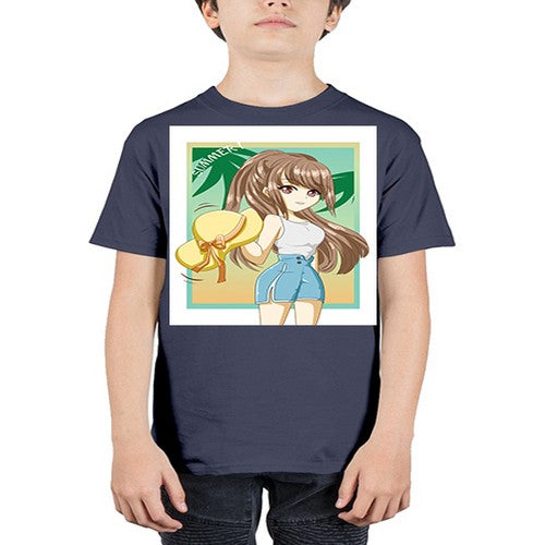 Beautiful and cute girl with hat on the beach in the summer 154# - anime - Youth Tee Unisex