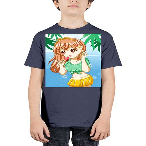 Beautiful and cute girl yellow hair with ice cream in beach in the summer 178# - anime - Youth Tee Unisex