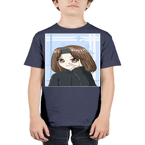 Beautiful and happy girl brown short hair with black jacket 89# - anime - Youth Tee Unisex