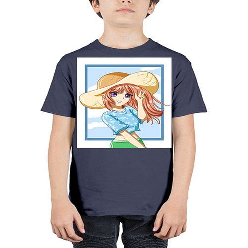 Beautiful and happy girl with blue shirt in summer 51# - anime - Youth Tee Unisex