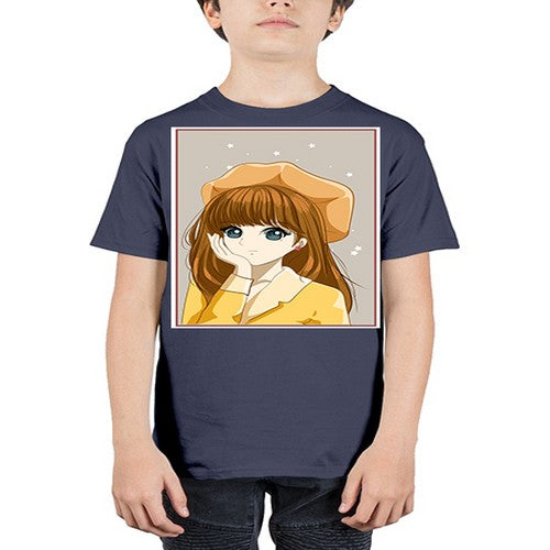 Beautiful and pretty girl brown long hair with yellow hat 128# - anime - Youth Tee Unisex
