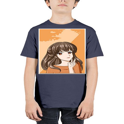 Beautiful and pretty girl long hair with orange background 100# - anime - Youth Tee Unisex