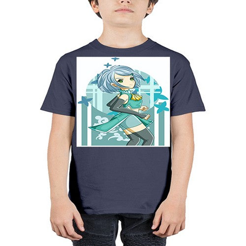 Beautiful girl blue hair with green clothes 161# - anime - Youth Tee Unisex
