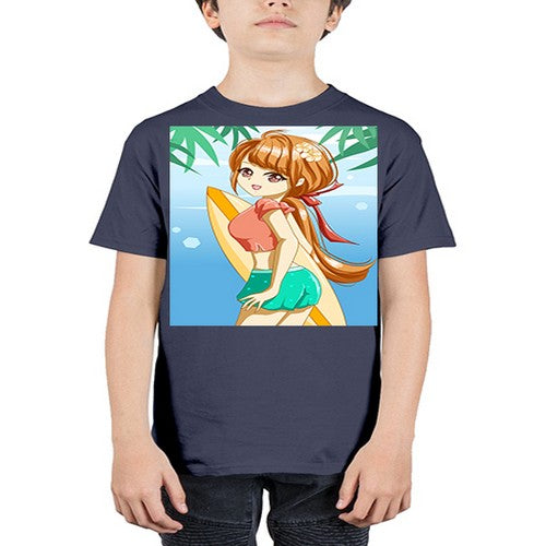Beautiful girl with surfing board in summer 119# - anime - Youth Tee Unisex