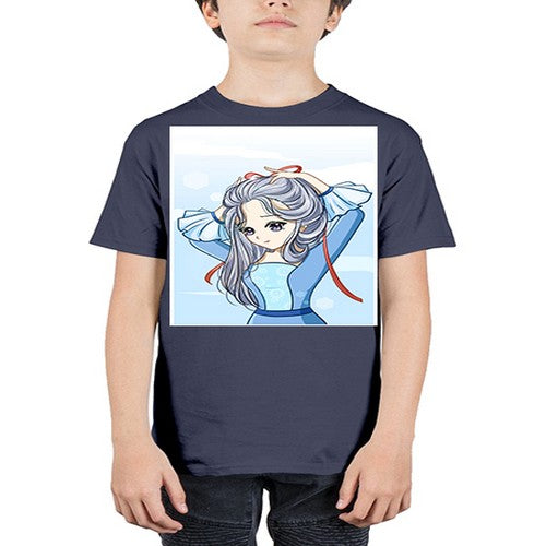 Beautiful princess silver hair with blue dress 120# - anime - Youth Tee Unisex