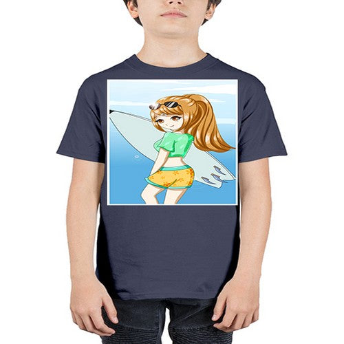 Cool and beautiful girl with surfboard in the summer 172# - anime - Youth Tee Unisex
