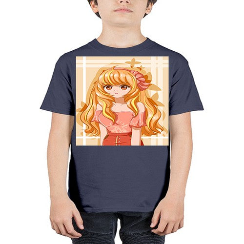 Cute and beautiful girl blonde hair with ribbon 110# - anime - Youth Tee Unisex