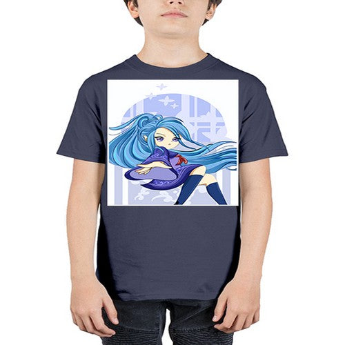Cute and beautiful girl blue long hair cartoon 155# - anime - Youth Tee Unisex
