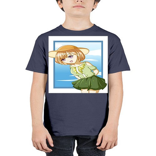 Cute and beautiful girl brown hair with green dress in the summer 159# - anime - Youth Tee Unisex