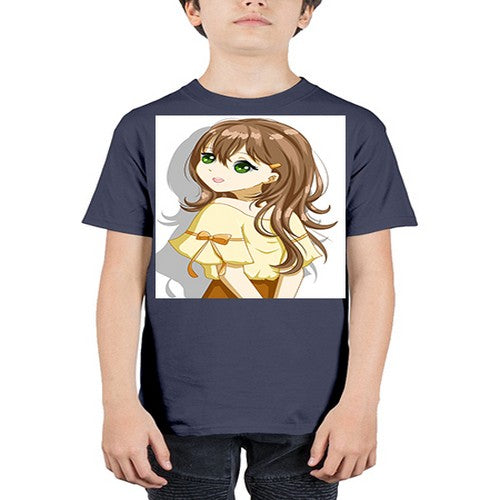 Cute and beautiful girl brown hair with yellow blouse 69# - anime - Youth Tee Unisex