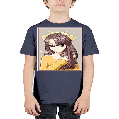 Cute and beautiful girl brown long hair and ribbon 136# - anime - Youth Tee Unisex