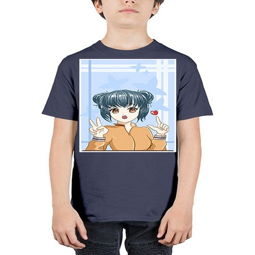 Cute and beautiful girl dark blue hair with love 74# - anime - Youth Tee Unisex
