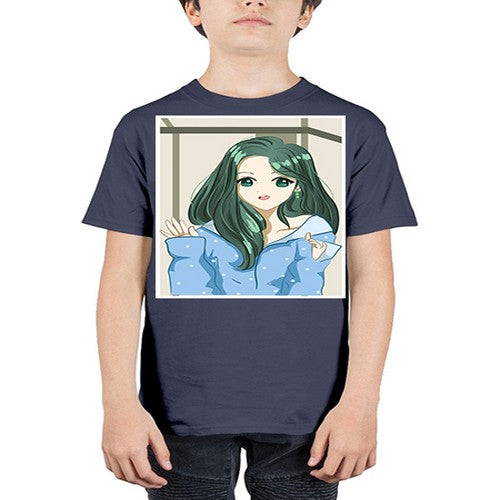 Cute and beautiful girl green long hair 134# - anime - Youth Tee Unisex