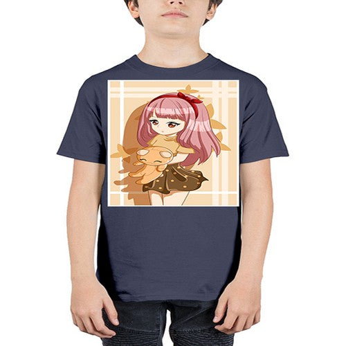 Cute and beautiful girl long pink hair with doll 9# - anime - Youth Tee Unisex