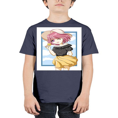 Cute and beautiful girl pink hair with hat in the summer 146# - anime - Youth Tee Unisex