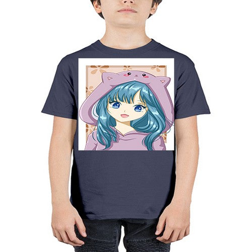 Cute and beautiful girl with cat jacket 107# - anime - Youth Tee Unisex