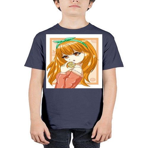 Cute and beautiful girl with orange in the summer 174# - anime - Youth Tee Unisex