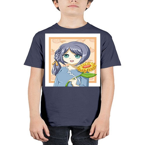 Cute and beautiful girl with sunflower in the summer 165# - anime - Youth Tee Unisex